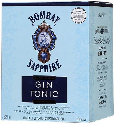 bombay sapphire gin & tonic 250 ml - 4 bottlesCochrane Liquor Delivery