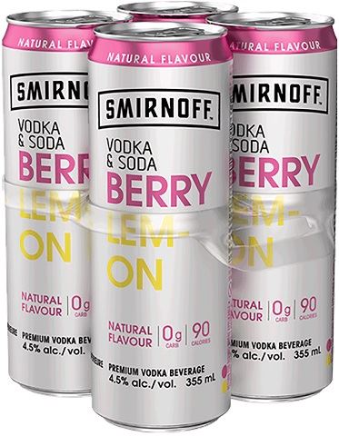 smirnoff vodka and soda berry lemon 355 ml - 4 cansCochrane Liquor Delivery