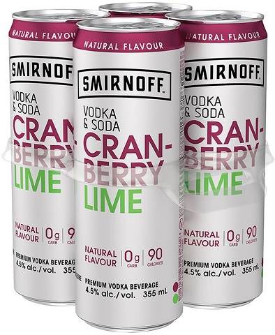 smirnoff vodka and soda cranberry lime 355 ml - 4 cansCochrane Liquor Delivery