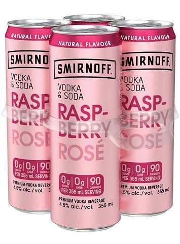 smirnoff vodka & soda raspberry rose 355 ml - 4 cansCochrane Liquor Delivery